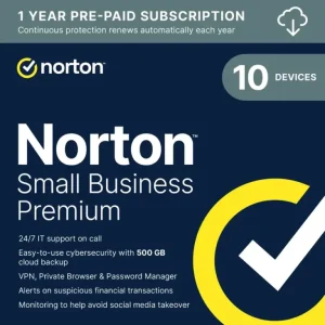 Norton – Small Business Premium (10 Device) Cybersecurity with Antivirus + 24/7 Business Tech Support + 500GB PC Cloud Backup – Android, Apple iOS, Mac OS, Windows [Digital]