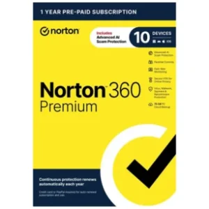 Norton – 360 Premium (10 Device) Antivirus Internet Security Software + VPN + Dark Web Monitoring (1 Year Subscription) – Android, Apple iOS, Mac OS, Windows