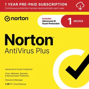 Norton – Antivirus Plus (1 Device) Antivirus Software + Password Manager + Smart Firewall + PC Cloud Backup (1 Year Subscription) – Android, Apple iOS, Mac OS, Windows [Digital] in Norton Antivirus