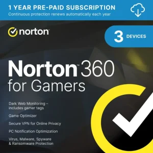 Norton – 360 for Gamers (3 Device) Antivirus Internet Security Software + Game Optimizer + VPN (1 Year Subscription) – Android, Apple iOS, Mac OS, Windows [Digital]